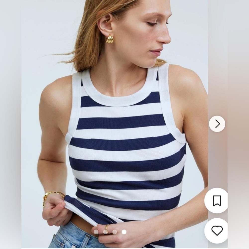 Madewell XXL Supima Navy White Rib Cutaway Tank Women - Picture 2 of 11